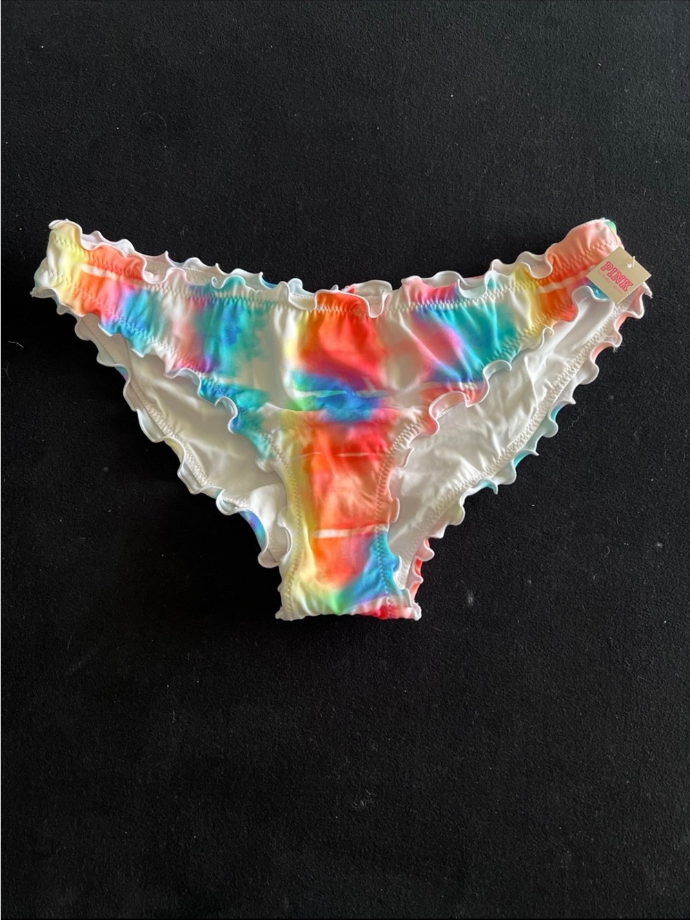 PINK Victoria's Secret Rainbow Tie-Dye Ruffle Bikini Bottoms